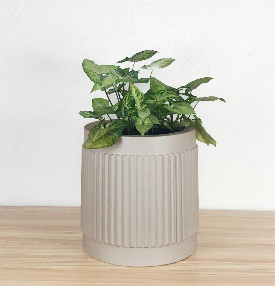 FLUTED CYLINDER POT TAUPE | PLANTER