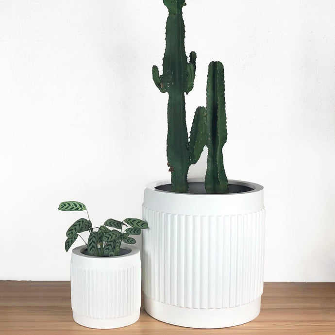 Fluted Cylinder Pot White | Planter