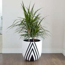 light weight white plant pot with modern black triangle design 