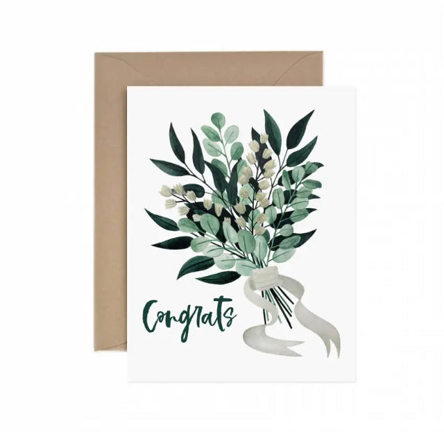 HAND ILLUSTRATED WEDDING BOUQUET GREETING CARD WITH WHITE BACKGROUND