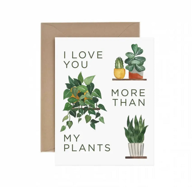 ILLUSTRATED PLANTS ON AN I LOVE YOU GREETING CARD