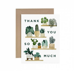 THANK YOU GREETING CARD WITH HAND ILLUSTRATED PLANTS ON SHELVES