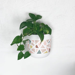 terrazzo patterned wall planter in blush pink hues