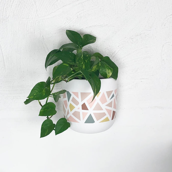 terrazzo patterend wall planter in blue colourway