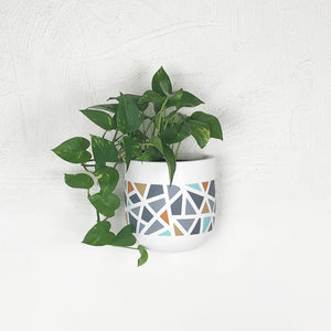 terrazzo patterend wall planter in blue colourway