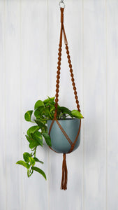 Rust plant hanger with a Common House Studio Pine green planter pot