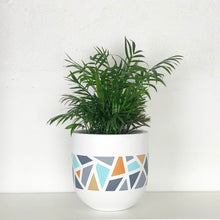 blue and navy patterned flower pot
