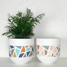 pair of indoor flower pots with geometric design